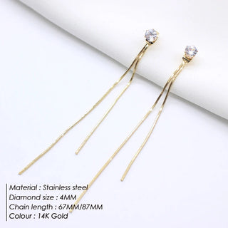【IA1321】韓国デザイン ファッション ダングルロング クリスタルジュエリー ステンレススチール ゴールドピアス 女性用アクセサリー