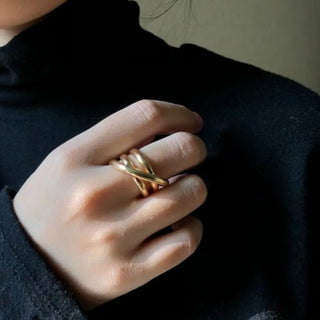【IA1070】ファインジュエリーリング ステンレススチール ミニマリスト編み込みリング 女の子用 18K ゴールドメッキ