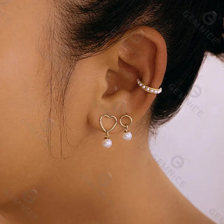 【IA1612】ファッションジュエリー 925 シルバー 18K ゴールドメッキ パール オープンハート サークル スタッドピアス