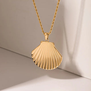 【IA1806】ボホ スカロップシェル ネックレス 18K ゴールドメッキ ステンレススチール オーシャンシェル ペンダントネックレス サマービーチジュエリー