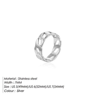 【IA1056】ジュエリー バキューム 14Kゴールドメッキ キューバンチェーンリンク編み込み ステンレススチールリング 女性用