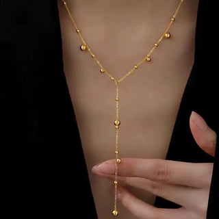 【IA1809】ゴールドメッキ タッセル ビーズネックレス ジュエリー ステンレススチール ビーズリンクチェーン ネックレス レディース用