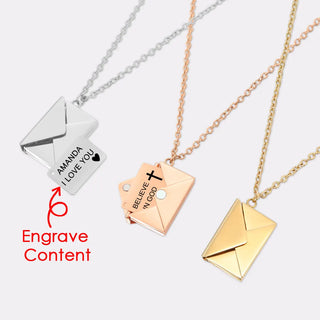 【IA1167】彫刻入りシークレットラブレター 秘密のメッセージ パーソナライズドエンベロープレターネックレス ステンレススチール 女性用
