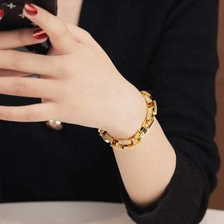 【IA3526】厚めのヒップホップ ステンレススチール 18K ゴールドメッキ アイスドアウト ジルコン ペーパークリップチェーンブレスレット メンズジュエリー