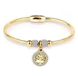 【IA1947】ステンレススチール 18K ローズゴールドシルバーマグネットクラスプ スネークチェーン クリスタルキュービックジルコニア 生命の樹ブレスレット
