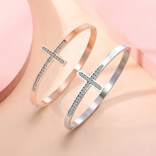 【IA0014】新しいクロスバングル チタン鋼 レディースバングル ステンレススチールバングル 付き