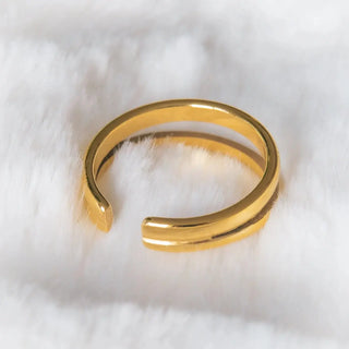 【IA1065】ダブルレイヤーリング ステンレススチール 18K メッキ ゴールド 韓国風 調整可能 ファッションジュエリーリング