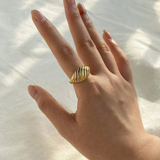【IA1071】ヨーロピアン 18K ゴールド 新しいクリエイティブ シンプル ヴィンテージ ステンレススチール ファインジュエリー ツイストリング 女の子用