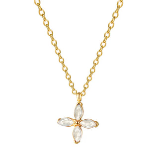 【IA1878】VSB1872 カラージルコンクローバーハンギングネックレス 18K ゴールドメッキ ステンレススチール 錆びないネックレス