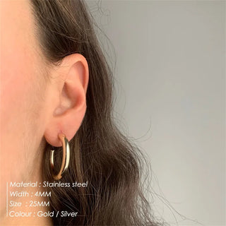 【IA1111】ドロップシッピング  18K ゴールドメッキ ステンレススチール 低アレルギー ピアス ビッグC型フープピアス デインティジュエリー
