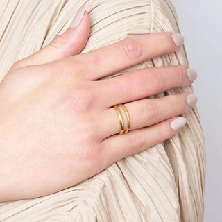 【IA1065】ダブルレイヤーリング ステンレススチール 18K メッキ ゴールド 韓国風 調整可能 ファッションジュエリーリング