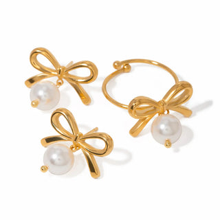 【IA1824】VSA1350 INS ボウパールペンダントピアス 18K ゴールドメッキ ステンレススチール 防水ピアス