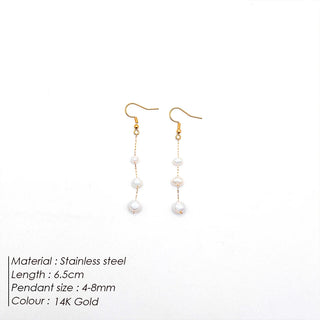 【IA1086】女性用 トレンディ ファインジュエリー ゴールドメッキ ステンレススチールピアス フレッシュウォーターパール ドロップチェーンペンダントピアス