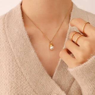 【IA0214】ステンレススチールチェーン 18Kゴールドメッキ バロック淡水パール ウォータードロップペンダントネックレス