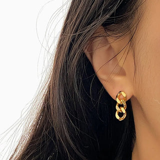 【IA1108】ピアス バルク ステンレススチール 女性用 18Kゴールドメッキ 厚いキューバンリンクチェーンピアス 低アレルギージュエリー