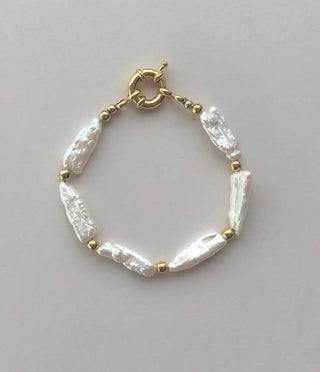【IA2062】淡水パール ゴールドビーズ ステンレススチール 防水 18K ゴールドメッキブレスレット