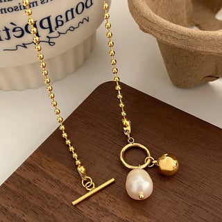 【IA1804】レトロジュエリー 18K ゴールドメッキ OT クラスプ パールチョーカーネックレス ステンレススチールビーズ バロックパールネックレス ギフト用