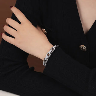 【IA3526】厚めのヒップホップ ステンレススチール 18K ゴールドメッキ アイスドアウト ジルコン ペーパークリップチェーンブレスレット メンズジュエリー