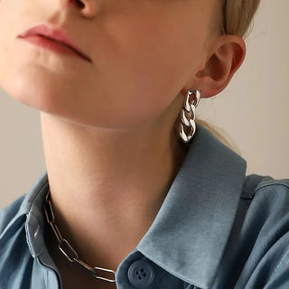 【IA1108】ピアス バルク ステンレススチール 女性用 18Kゴールドメッキ 厚いキューバンリンクチェーンピアス 低アレルギージュエリー