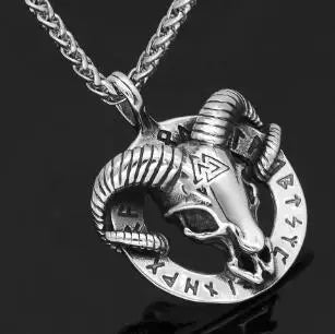 【IA2847】オーディンサイン ノースバイキングネックレス ステンレススチール ゴートホーンペンダントネックレス ルーン メンズチャームペンダント