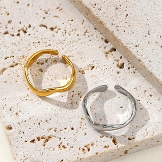 【IA3000】グローバル ベストセラー  シンプルオープンリング レディース 18K ゴールドメッキ 不規則形状 新しい ステンレススチール ジュエリー