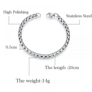 【IA3690】ターンニッシュフリー シンプル ヒップホップ ファッションジュエリー レディース ステンレススチール ボックスチェーンブレスレット