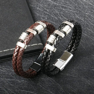 【IA2725】ファッションレザーブレスレット、メンズブレスレット、ステンレススチール合金マグネットバックル、個性的なブレスレット