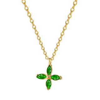 【IA1878】VSB1872 カラージルコンクローバーハンギングネックレス 18K ゴールドメッキ ステンレススチール 錆びないネックレス