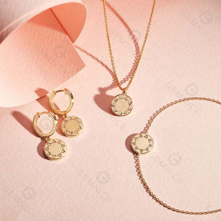 【IA4371】Gemnelダイナミックサンパターンコインペンダントピアス＆ジルコンフープピアス