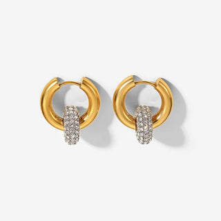 【IA1980】ファッション 18K リアルゴールドメッキ チタン ダブルラウンドジルコンサークルペンダント ラウンドフープピアス