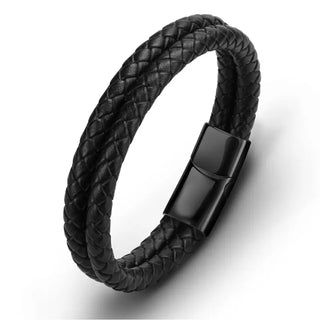【IA2722】ダブルレイヤーレザーブレスレット、ステンレススチールメンズジュエリーアクセサリー