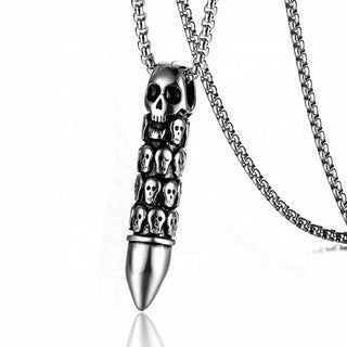 【IA2831】パンク メンズ スカルヘッド バレットペンダント ネックレス ステンレススチール バイカージュエリー ネックレス