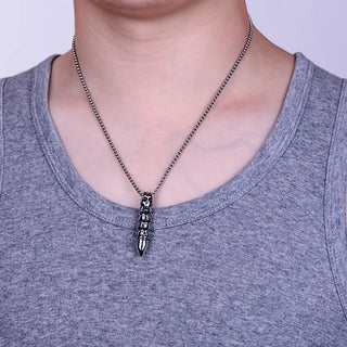 【IA2831】パンク メンズ スカルヘッド バレットペンダント ネックレス ステンレススチール バイカージュエリー ネックレス
