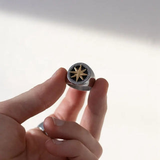 【IA2873】18K ゴールドコンパスシグネットリング メンズ ステンレススチール メンズリング ノーススターリング メンズ用