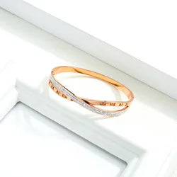 【IA1972】ブレスレット ヨーロッパ アメリカ ステートメント ステンレススチールジュエリー ジルコン レディース ローズゴールド X 形バングルブレスレット