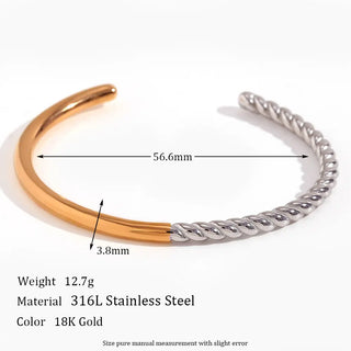 【IA1859】VSD185  18K ゴールドメッキ ヴィンテージスムース フライドドウツイスト カラーコントラスト ステンレススチールブレスレット
