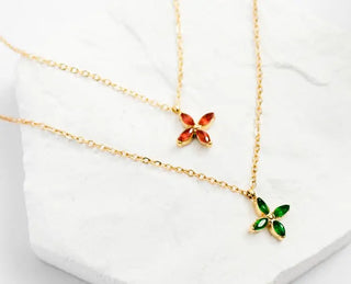 【IA1878】VSB1872 カラージルコンクローバーハンギングネックレス 18K ゴールドメッキ ステンレススチール 錆びないネックレス