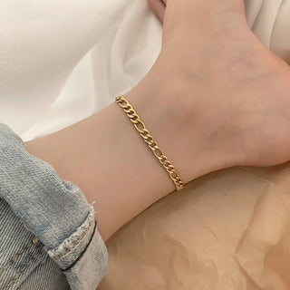 【IA1048】4mm ステンレススチール 14K ゴールドPVDメッキ 夏のビーチジュエリー ボヘミアン 華奢なフィガロチェーンアンクレット 女性用