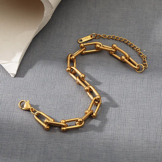 【IA2999】パーソナライズド ヴィンテージスタイル ステンレススチール 18K ゴールドメッキ 太めのチェーンブレスレット ジュエリー