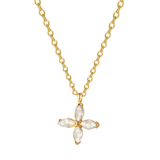 【IA1878】VSB1872 カラージルコンクローバーハンギングネックレス 18K ゴールドメッキ ステンレススチール 錆びないネックレス