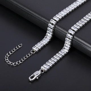 【IA3584】ヒップホップ ステンレススチール バゲット キュービックジルコニアCZ アイスアウトテニスチェーンネックレス
