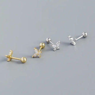 【IA2937】925スターリングシルバー キュービックジルコニア バタフライ 女性用スタッドピアス S925シルバー バタフライスタッドピアス 女の子用