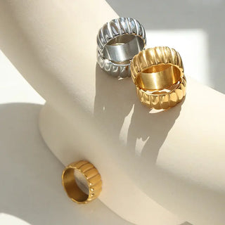 【IA1835】VSC212 ミニマリスト レトロ スレッド リング 18K ゴールド メッキ ステンレス 防水 レディース リング