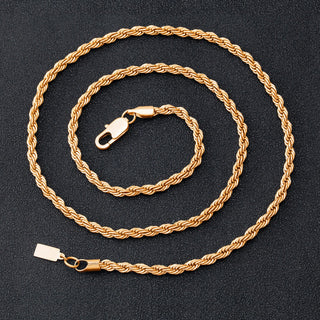 【IA3523】ヒップホップ 4mm ロープチェーン メンズ マイアミジュエリーネックレス 18k ゴールドメッキ ステンレススチール ツイストロープチェーンネックレス