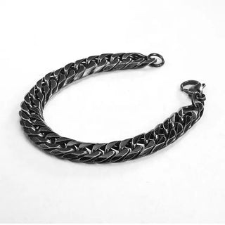 【IA3561】ヒップホップジュエリーステンレススチールブラックチャンクーブラックキューバンカーブリンクハンドブレスレット ロブスタクラスプ付き 男性用