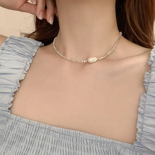 【IA2981】ミニマリスト 不規則 ファッション ジュエリー 925 スターリングシルバー フレッシュウォーターパール ネックレス レディース用