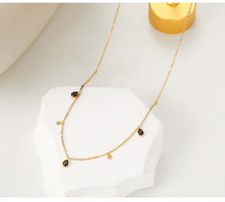 【IA1919】VSB1936  ドロップ ジルコン ペンダント ネックレス 18K ゴールド メッキ ステンレス フェードレス ネックレス