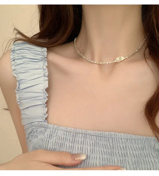 【IA2981】ミニマリスト 不規則 ファッション ジュエリー 925 スターリングシルバー フレッシュウォーターパール ネックレス レディース用