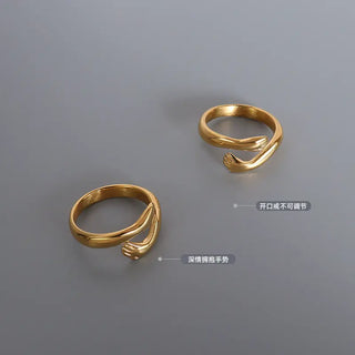 【IA1837】VSC87    ヴィンテージ 18K ゴールド メッキ ラグジュアリー  ハンド ハグ リング ステンレス オープン リング