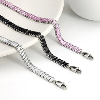 【IA3584】ヒップホップ ステンレススチール バゲット キュービックジルコニアCZ アイスアウトテニスチェーンネックレス